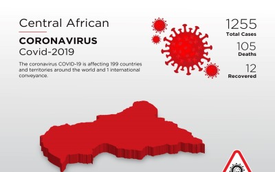 Modelo de mapa 3D do país afetado pela República Centro-Africana do Coronavirus