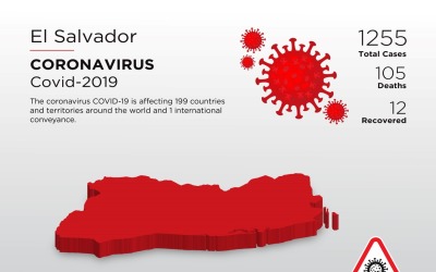 Modelo de mapa 3D do país afetado por El Salvador da identidade corporativa do coronavírus