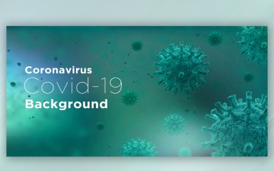 Cellule de coronavirus en vue microscopique avec illustration de bannière de couleur vert foncé