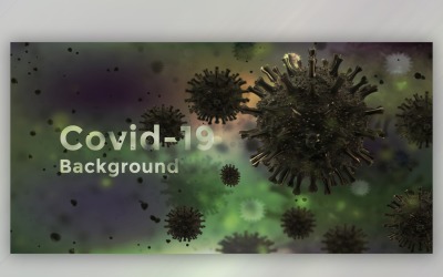 Coronavirus-Zelle in mikroskopischer Ansicht in dunkelgrüner Farbbannerillustration