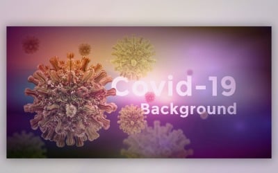 Coronavirus-Zelle in mikroskopischer Ansicht in lila mit gelber Farbbannerillustration