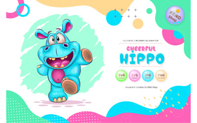 Desenhos animados alegres de hipopótamos