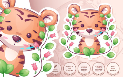 Personagem de desenho animado Animal Tiger Seamless Pattern - Ilustração gráfica