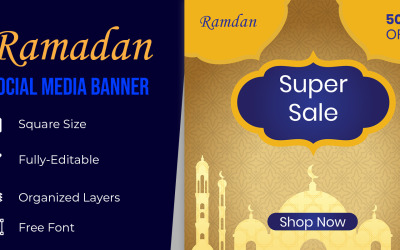Banner de mídia social para venda de celebração da religião do Ramadã