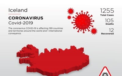 冰岛受影响国家的冠状病毒企业标识模板的3D地图