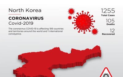Észak-Korea érintett ország 3D térképe a koronavírus arculati sablonról