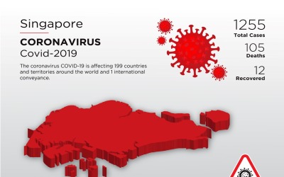 Szingapúr érintett ország 3D térképe a koronavírus arculati sablonról