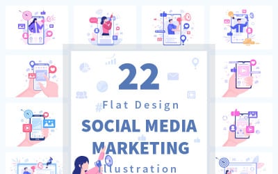22 Social Media Marketing Flat Illustration