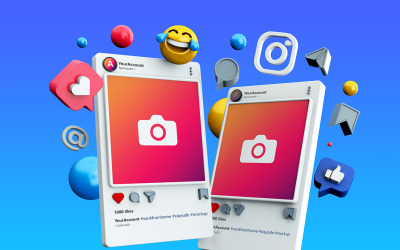 Mockup 3D Instagram Sosyal Medya Gönderisi