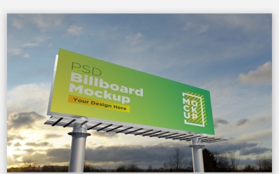 Roadside Billboard Mockup Front View With Two Pole