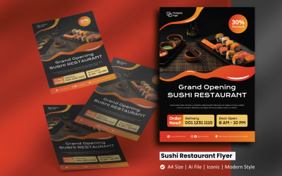 Sushi Restaurang Öppnings Flyer Mall för företagsidentitet