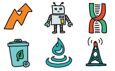 Doodle Stilinde Endüstri Simge Paketi