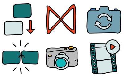 Doodle Stilinde Fotoğraf ve Video Simge Paketi