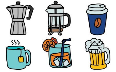 Doodle Stilinde İçecek Simge Paketi