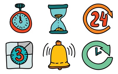 Doodle Stilinde Saat ve Tarih Simge Paketi