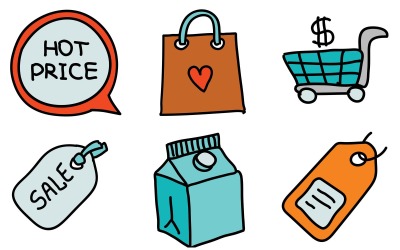 Pacote de ícones de compras em estilo Doodle