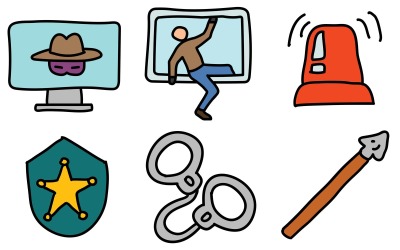 Pacote de ícones de crime em estilo doodle