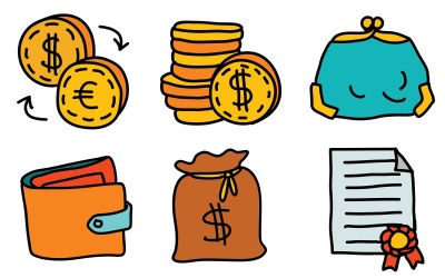 Pacote de ícones de finanças em estilo doodle