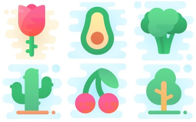 Pflanzen Icon Pack im niedlichen Clipart-Stil