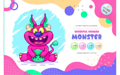 Vetor de monstro com chifres alegre