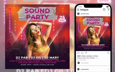 Žena Sound Party Flyer šablony