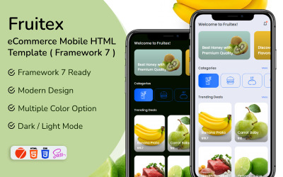 Fruitex - e-kereskedelmi mobil HTML alkalmazássablon (7. keretrendszer)