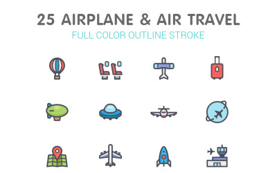 Airplane &amp;amp; Transport Line with Color Iconset template