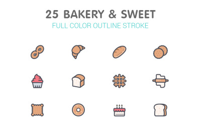 Bakery &amp;amp; Sweet Line met Color Iconset-sjabloon
