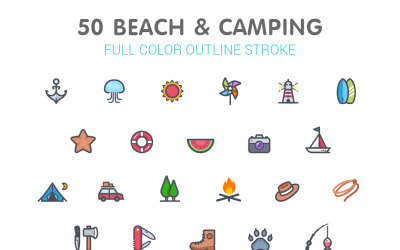 Beach &amp;amp; Camping Line with Color Iconset template