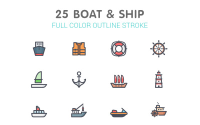 Boat and Ship Line with Color Iconset template