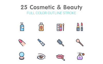 Cosmetic &amp;amp; Beauty Line met Color Iconset-sjabloon