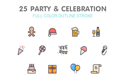 Fiesta y celebración de línea con plantilla de conjunto de iconos de color