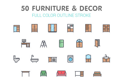 Furniture &amp;amp; Interior Line with Color Iconset template