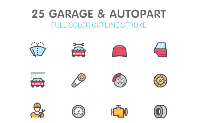 Garage e linea di parti auto con modello di set di icone di colore
