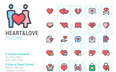 Heart &amp;amp; Love Line с шаблоном Color Iconset