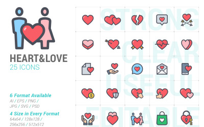 Heart &amp;amp; Love Line with Color Iconset template