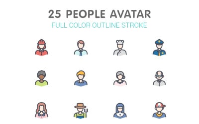 Ligne d&amp;#39;avatar de personnes avec modèle de jeu d&amp;#39;icônes de couleur