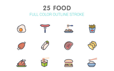 Línea de alimentos con plantilla de conjunto de iconos de color