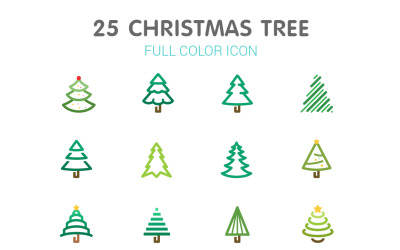 Línea de árbol de Navidad con plantilla de conjunto de iconos de color