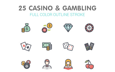Línea de casino y juegos de azar con plantilla de conjunto de iconos de color