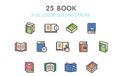 Línea de libro con plantilla de conjunto de iconos de color