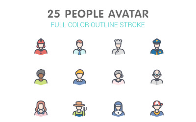 Linha de avatar de pessoas com modelo de conjunto de ícones coloridos