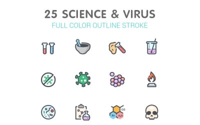 Linha de ciência e vírus com modelo de conjunto de ícones coloridos