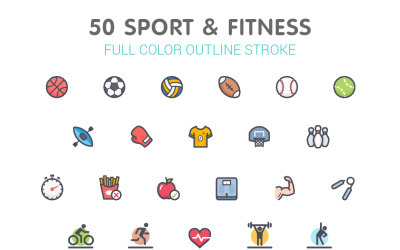 Линия спорта и фитнеса с шаблоном Color Iconset