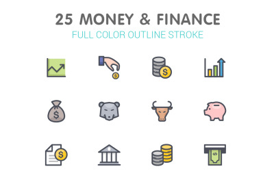 Money &amp;amp; Finance Line met Color Iconset-sjabloon