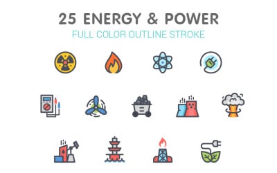 Plantilla de conjunto de iconos de línea de energía y potencia con color