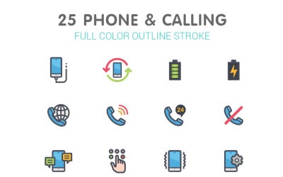 Plantilla de conjunto de iconos de teléfono y línea de llamada con color