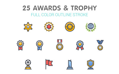 Prêmios e linha de troféus com modelo de conjunto de ícones coloridos