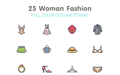 Renk Iconset şablonu ile kadın moda çizgi