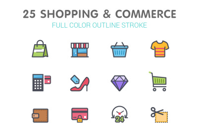 Renkli Iconset şablonlu Alışveriş ve Ticaret Hattı